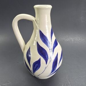 Vintage Williamsburg Pottery Jug 8" Salt Glaze Cobalt Gray Handle Gift Decor